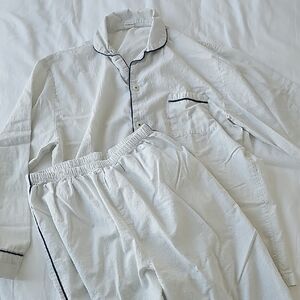 Classic White Pajama Set with Black Piping